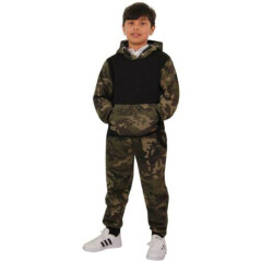 Kids Boys Girls Designer Camouflage Contrast Tracksuit Top & Bottom Jogging Suit