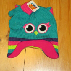 NEW Healthtex Toddler Girl Hat Mittens Owl Size 2T - 5T Knit Set Green Pink 