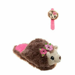 Girl's Plush Hedgehog Slippers with Matching Wrist Hugger Slap Bracelet - 2/3