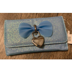 Claire’s Sparkling Blue Glitter Heart Bow Wallet Valentines