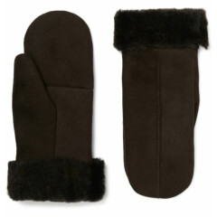 Dents Inverness Shearling-Lined Brown Suede Mittens Size Large