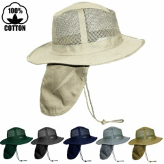Summer Boonie Caps Bucket Hat Neck Flap Cover Sun Wide Brim Mesh Top Fishing Cap