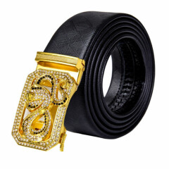 USA Men Gold Crystal Snake Adjustable Ratchet Buckle Leather Belt Waistband