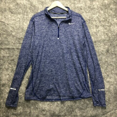 Nike Dri Fit Shirt Pullover Mens Large Blue Running 1/4 Zip Stretch Long Sleeve