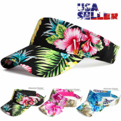 Sun Visor Cap Hawaii Tropical Floral Hat Adjustable Sports Golf Beach Men Women