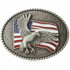 Nocona Western Mens Belt Buckle Bald Eagle American Flag Silver 37936