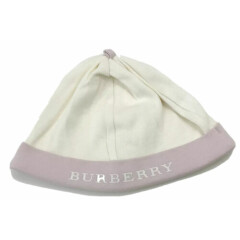 Burberry Baby Girls Hat/Beanie Logo Printed Ivory/Pink Size 9M.