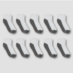Hanes Premium 10 Pack Cushion Ankle Socks L 6-12 White Gray Extra Durable NIP