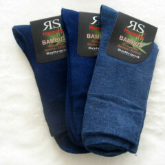 Men Socks without Rubber With Soft Rim Bamboo - Melange 3 Blue Tones 39 To 46