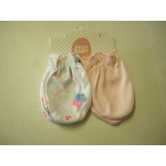 Scratch Mittens, Girl, 2 Pack, Light Pink & Cupcake Print By Honey Baby,0-9 Mos.