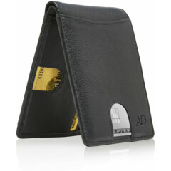 Leather Slim Wallets For Men Minimalist Bifold Mens Wallet With Pull Strap RFID