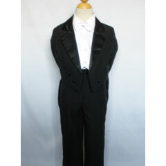 Infant Toddler Boy Formal Tuxedo black/wht vest brocade 5 pc Suit set size S-20