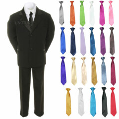 6pc Baby Toddler Boys Formal Wedding Black Suit Tuxedo + Extra Color Necktie S-7