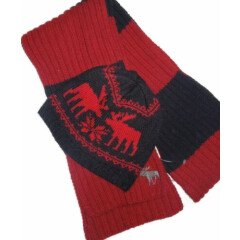  Abercrombie & Fitch men's red & navy knit winter Scarf and Hat w/ moose set