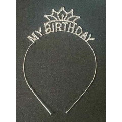 Birthday Girl Headband with Rhinestone "MY BIRTHDAY" One Size Color Silver