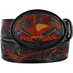 Tony Lama Western Mens Belt Leather American Heritage Eagle Black 50603