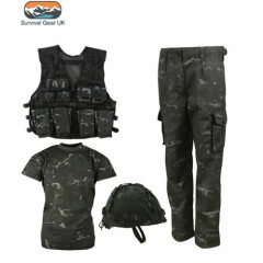 Kids Army BTP Black Camo Fancy Dress Children's Soldier Outfit Uniform Play Set