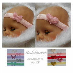 Baby headband Butterfly OR Heart Newborn- 2yrs soft elastic Girls UK made