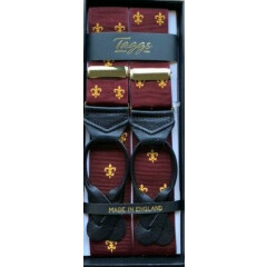 Fluer de Lys Mens Rigid Barathea Braces Ltd Edition with Black leather ends Wine