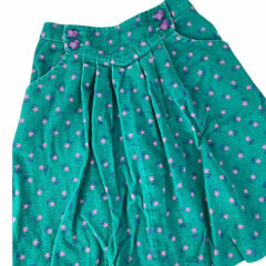 VTG Girls Size 6? Corduroy A-Line Skirt Seafoam Green Purple Floral Cottage Core