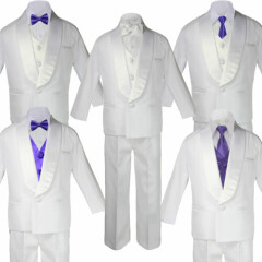 Boy Baby White Shawl Lapel Party Suit to Choose PURPLE Satin Bow Necktie Vest 