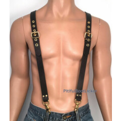 LEATHER SUSPENDERS BRACES Black COWHIDE LEATHER Biker Hand Crafted U.S. 5 sizes