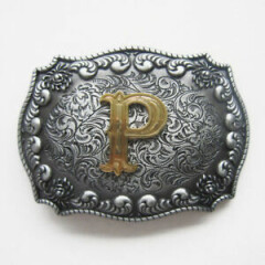 Initial Letter "P" Cowboy Rodeo Western Metal Belt Buckle
