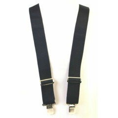 CLC HEAVY DUTY BLUE CANVAS BROWN LEATHER CLIP-ON X-BACK 2"Wd SUSPENDERS (P5