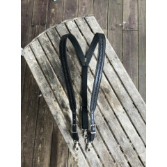 Men’s Amish Made Leather SUSPENDERS SECONDS-patchy dye XL Black Barbed Wire
