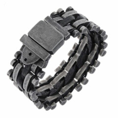 Steam Punk Goth Stainless Steel Grey & Black Chain Wristband Bracelet