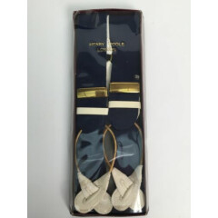 New NIB Henry Poole Navy Wool & White Leather Braces - Size 38