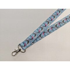 Ocean Narwhal Whales Pink and White ID Lanyard with Lobster Claw Clasp
