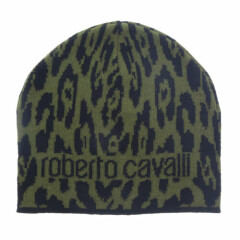 Roberto Cavalli ESZ026 D0491 Black/Military Green Jaguar Beanie Hat