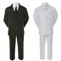 Hermosala New Baby Toddler Boys 5pcs Formal White Black Tie Suit 