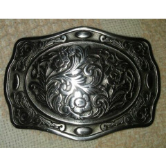 Cool Pewter Belt Buckle Floral Scroll Design Great American Products USA 2003