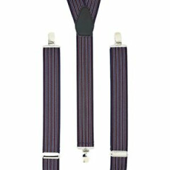 Dark Red Navy Stripes Clip On Trouser Braces Elastic Suspenders Handmade UK