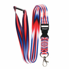 Multicolour BLUE/RED/WHITE Lanyard Neck Strap With Card/Badge Holder or Key Ring