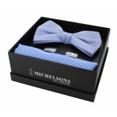 Light Blue Bow Tie, Pin Dot Pocket Square & Cufflink Gift Set