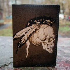 Men's Handmade Leather Passport cover Skull (Bobl9a) Unisex