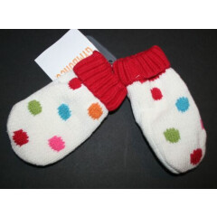 New Gymboree Girls Baby 0-12m Mittens Infant Cozy Knit Ivory Polka Dots Red Whit