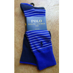 New Ralph Lauren Men's Socks Blue Stripes Pack of 2, 10-13