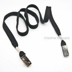 LOT 100 TWIST-FREE 1/2" WIDE NECK LANYARD WITH BULLDOG CLIP ON EACH END - BLACK
