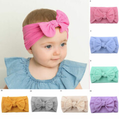 Baby Soft Elastic Head Wrap Big Bow Turban Headband Solid Color Cotton Hair Band