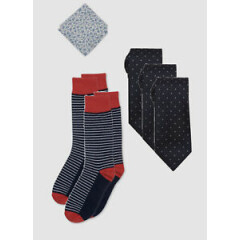 $44 Sprezzabox Men Blue Dot Tie 6 Piece Accessory Bandana Striped Dress Sock Set