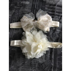 2PC Baby Elastic Headbands - Bow With Charm And Large Flower