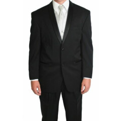 46L Classic Black 2 Button Tuxedo Jacket w/ Matching 37 Waist Pants Formal Suit