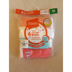 Hanes Girls Breathable Cotton Low Rise Briefs 6-Pack Colorful Size 12 Easy Care 