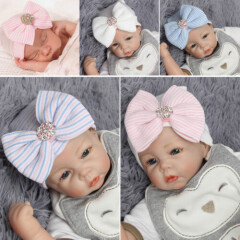 Baby Girl Boy Striped Bow Cap Infant Headband Hospital Newborn Comfy Soft Beanie