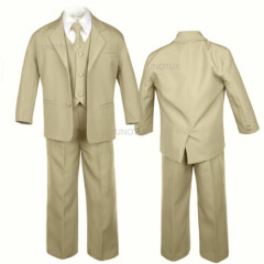 New 5pc Khaki Baby Toddler Teen Boys Wedding Formal Vest Necktie Tuxedo Suits 