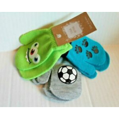 3-Pack Mittens Baby Boys Size 9-18 Months Green Blue Gray 3-Pair Pack NEW